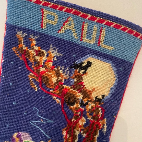 Vtg Bucilla TO ALL A GOODNIGHT Santa Sleigh Christmas Stocking Personalized PAUL - Picture 3 of 6